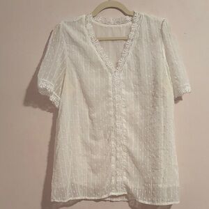 Elegant White Lace Trim Blouse